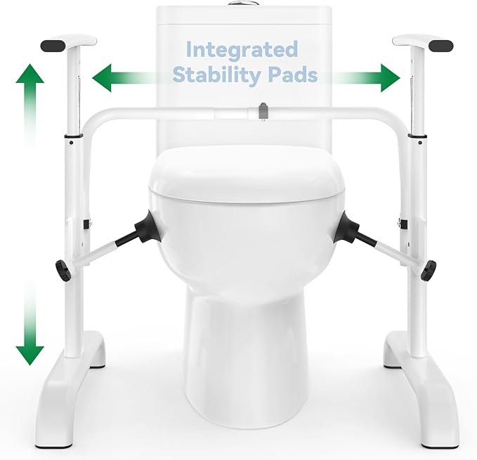 Loyoda Toilet Safety Rails for Seniors – Helps Family Members Sit & Stand Safely, Width & Chain Adjustable Toilet Handles, Heavy Duty 350 lbs Frame