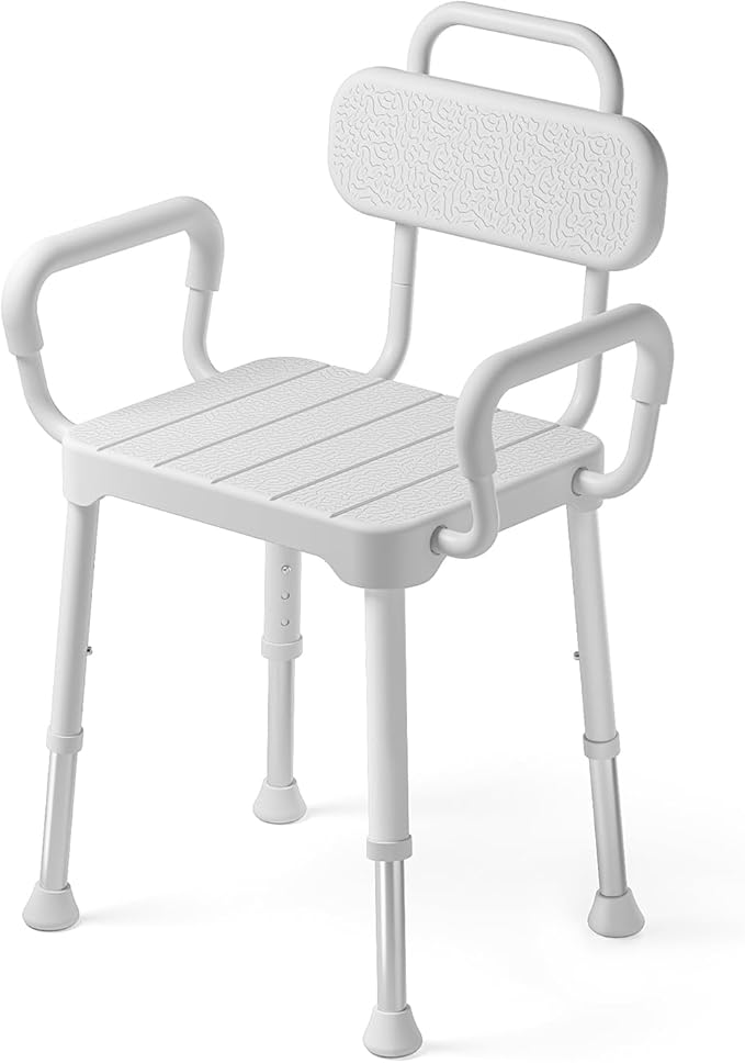 Loyoda Shower Chair for Inside Shower,Bath Chair with Arms and Back,Aluminum Shower Stool for Tub,Slip Resistant Shower Bench,Height-Adjustable Shower Seat with Handles for Seniors,Neutral Gray