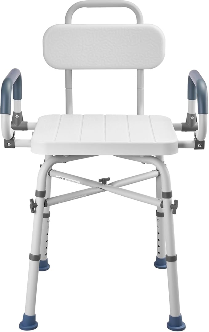 VEVOR Swivel Shower Chair with Arms and Back, 500 lbs Heavy Duty Bench Seat for Inside Shower Stall and Bathtub, Height Adjustable Bathroom Bath Tub Seat for Adults, Seniors, Elderly and Disabled