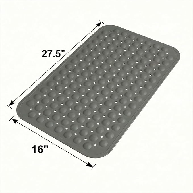Minimalist TPE Bathtub Mat Non Slip for Tub & Shower, Bath Mat with Strong Suction Cups, Soft Comfortable Shower Mat, Quick Drain Holes, Machine Washable, Large Grey Mats, 27.5’’ x 16’’