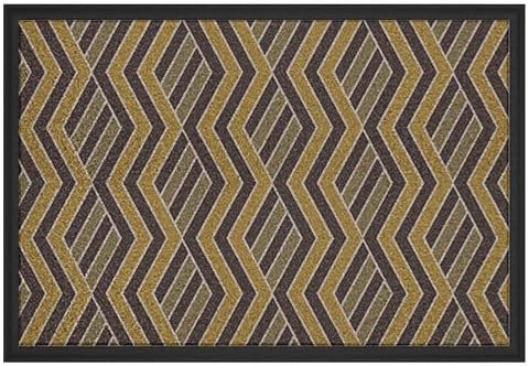 LUMI Front Door Mat 17x30, Low-Profile Non-Slip Welcome Mat for Indoor Outdoor, Stain & Fade Resistant Geometric Door Mat for Entryway Patio Porch, Zig-Amber