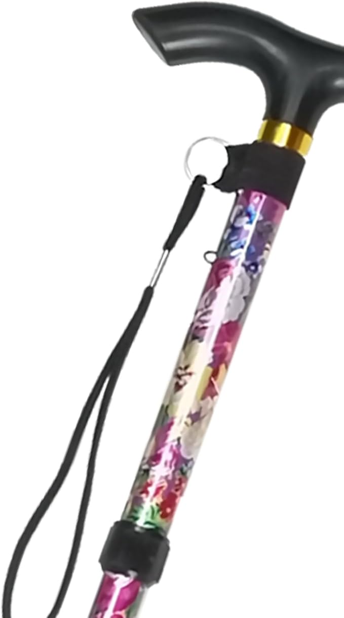 Folding Cane, 5-Level Adjustable Height Lightweight Portable Foldable Walking Canes with Wrist Strap and T Handle for Men Women Seniors