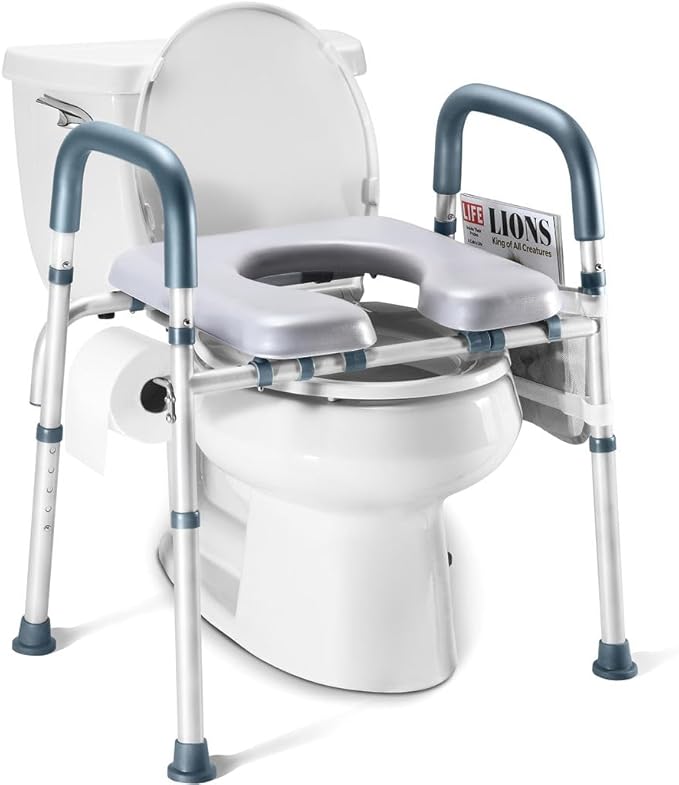 Toilet Seat Risers For Seniors Width and Height Adjustable Raised Toilet Seat With handles for Elderly, Handicap, Elevated, Pregnant, Fit Any Toilet Riser Heavy Duty Up To 400lbs