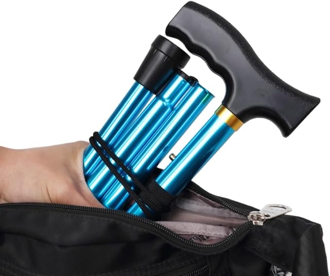 Folding Lightweight Walking Stick - Adjustable Aluminum Metal Collapsible Travel Cane with Non-Slip Rubber Base
