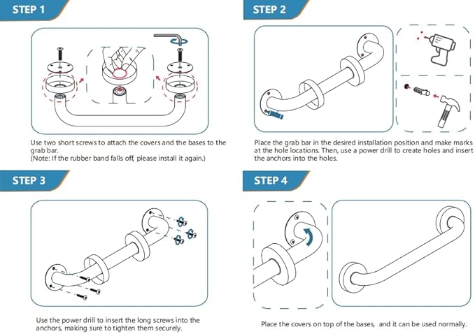 AmazerBath Grab Bars for Shower 9" L x 1" D, Handicap Shower Grab Bars for Senior Anti Slip, Shower Safety Bars for Wall Stainless Steel, Holds up to 500LBs, Brushed Nickel