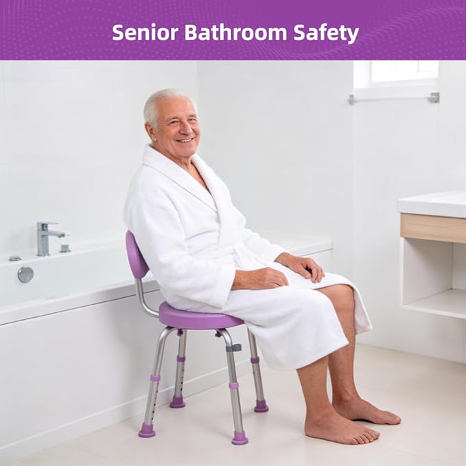 360 ° Rotating Shower Chair with Seat Back, Anti Slip Adjustable Height Bathtub Stool, Suitable for Elderly and Postoperative Patients as a Bathroom Shower Seat
