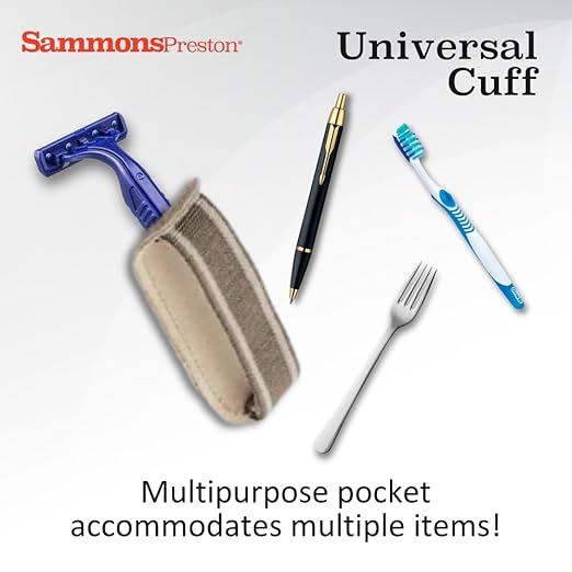 Sammons Preston Universal Cuff, Large, Leather Adaptive Utensil & Writing Aid Holder with Elastic Strap, 3-1/2" Knuckle Width, Assistive Device for Limited Hand Ability or Grip Strength