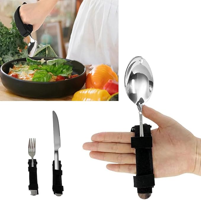 Universal Cuff Adaptive Utensils Holder Elderly Adults Eating Assistance Handicap Utensils Spoon Fork Gripping Strap Eating Hand Cuff Holding Cutlery for Disabled Individuals with Weak Grip
