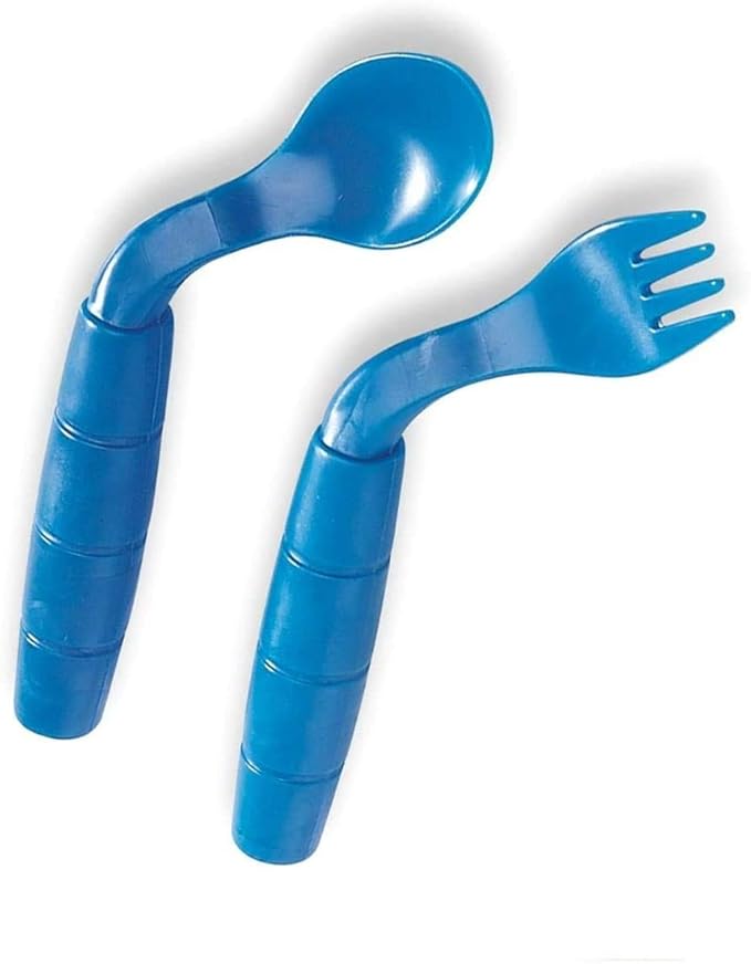 Easie Eaters Fork and Spoon, Random Color: Red, Purple, or Blue (Style=Left Handed)