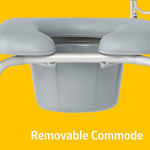 Medline Aluminum Padded Shower Chair Commode with 4 Locking Casters, 300 lbs. Capacity — For Restroom, Bathroom & Wheelchair Transfer to Toilet, 1 Ct.