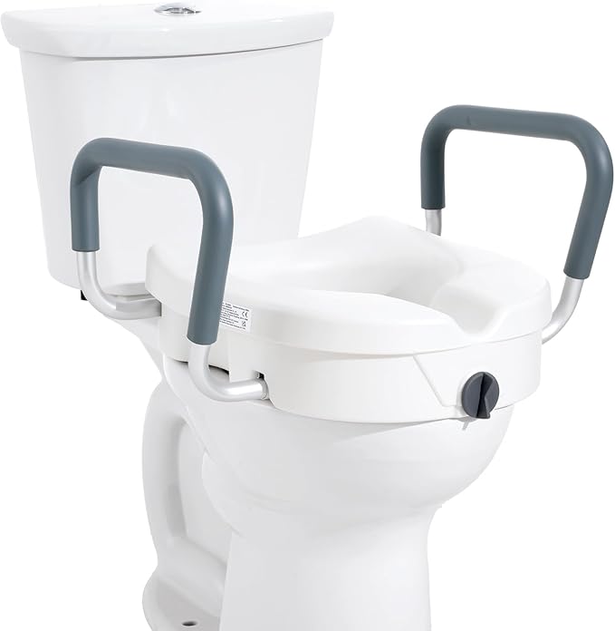 VEVOR Raised Toilet Seat, 5" Height Raised, 350 lbs Weight Capacity, for Round and Elongated Toilet, Twist Lock Installation,19.1" - 21.7" Adjustable Width, for Elderly, Handicap, Patient, Pregnant, M