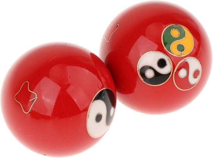 2 Pieces Hand Massage Balls, Chinese Exercise Handballs with Storage Box, Compact Relaxation, Chinese Baoding Balls, for Kids Seniors, Gossip Red