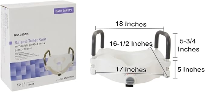 McKesson Raised Toilet Seat with Removable Padded Arms, Lightweight, Fits Most Standard Toilets, 300 lbs Weight Capacity, 1 Count