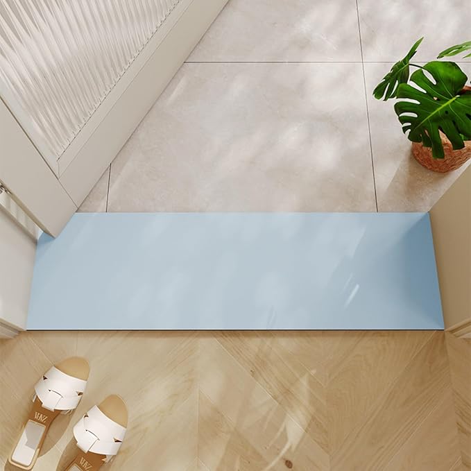 Cuttable Bath Mat for Narrow Spaces - Super Absorbent Doorway Floor Mat, Non-Slip Shower Threshold Rug for Bathroom, Kitchen, Entryway (Blue, 31''x12'')