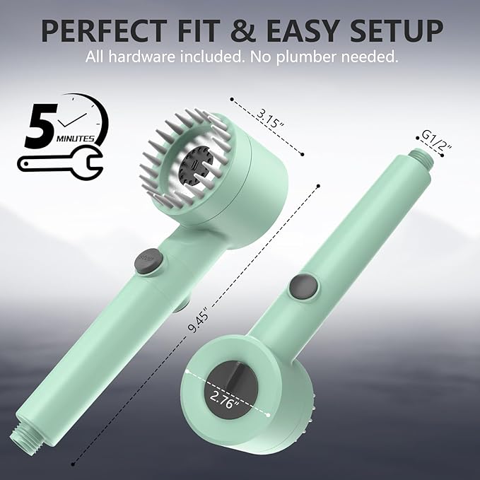 Filtered Shower Head with Handheld, High Pressure Water Flow and Multiple Spray Modes Shower Head with Filter, Power Wash for Hard Water, Showerhead with ON/OFF Switch for Pets Bath (Green)