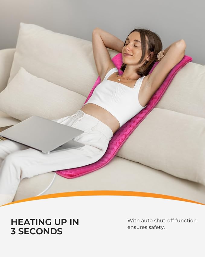 CooCoCo Pink Heating Pad for Period Cramps, 18" x 33" Large Heating Pad for Back, FSA Eligible Cute Heated Pad, 6 Heat Settings, Auto Off, Moist Heat, Heat Pad for Women Mom Wife Teens