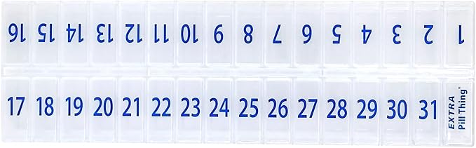 XL Once-a Day Monthly Pill Organizer Removable Lid for Easy Filling, Extra Large Compartments for 31 Days Plus Compartment for Extra Pills, BPA Free (Clear, XL - 1 Count (Pack of 1))