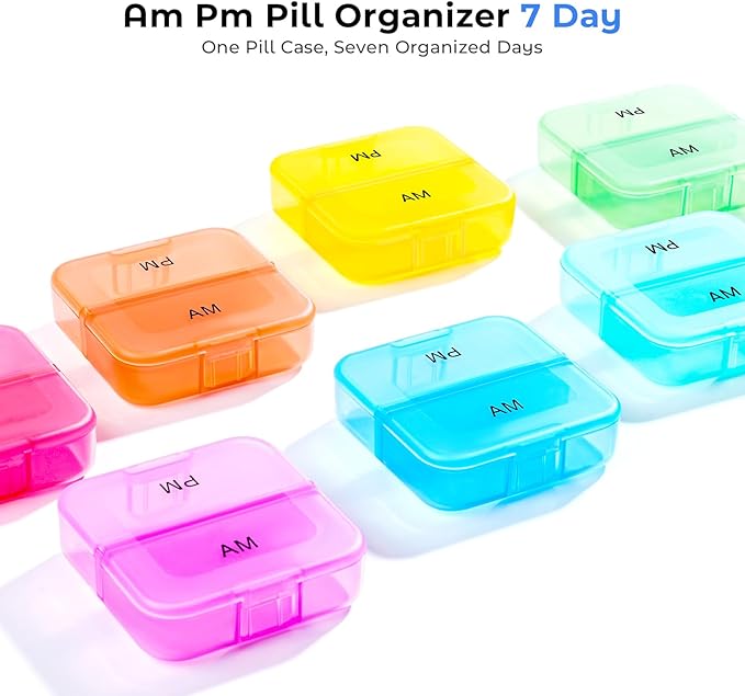 Zoksi Pill Organizer 2 Times a Day, Weekly 7 Day Pill Box, Daily Am Pm Pill Organizer with Double-Side Large Opening for Easy to Use, Color Tracking Travel Pill Case for Medicine, Fish Oils, Vitamins