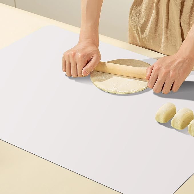Food-Grade Silicone mat,2MM Extra Thick Silicone Mats for Kitchen Counter, 25.6" x17.7" Non-Slip Waterproof Large Countertop Protector Mat, Heat Resistant Mat, Silicone Placemat (White Gray)
