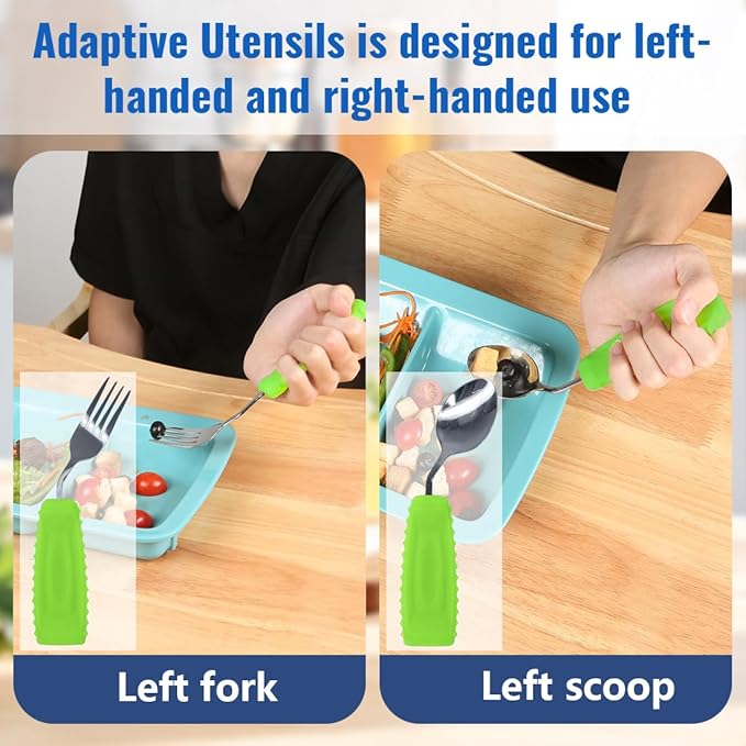 Adaptive Utensils, Weight Utensils for Tremors and Parkinson Patients, Utensil Set Spoon and Fork for Elderly (Left Hand - 1 Set Green Spoon and Fork)