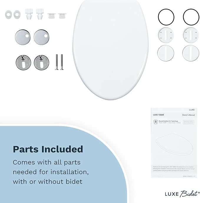 LUXE TS1008R Round Comfort Fit Toilet Seat with Slow Close, Quick Release Hinges, and Non-Slip Bumpers (White)