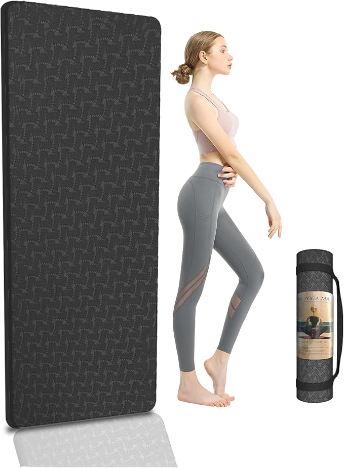 Yoga Mat 1/3" (8mm) Thick Non-Slip, Women Men Fitness & Exercise Mat, 72"Lx24"W Eco-Friendly TPE Workout Mat with Carrying Strap for Yoga, Pilates, Home Gym, Floor Exercises