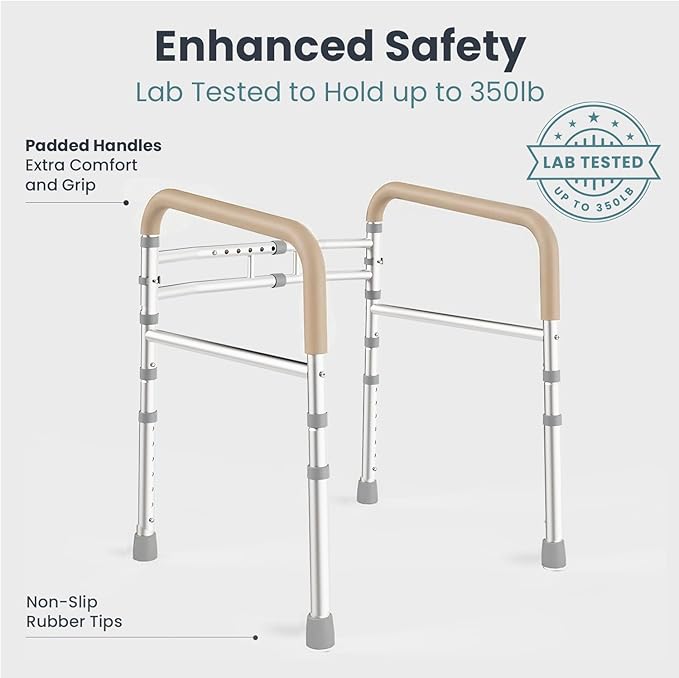 PELEGON Toilet Safety Rails (350 lb) - Adjustable Toilet Safety Frame & Rails, Toilet Safety Rail for Elderly Adults, Toilet Handles for Seniors, Toilet Bars for Elderly, Disabled & Handicap - Beige