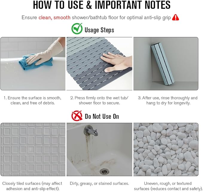 MBOSS Bath Tub Shower Mat Non Slip Bathtub Mats for Bathroom Shower Floor Mat Bath Mats for Shower Tub Anti Slip Shower Mat with Drain Hole and Large Suction Cups (Gradient Grey, 27.5 X 15.7 Inch)