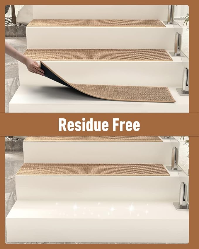 PADOOR Non Slip Stair-Treads, Rubber Backing Stair-Runners for Wooden Steps, 1PCS Residue Free Carpet Stair Treads for Kids and Dogs 8"x30" Beige