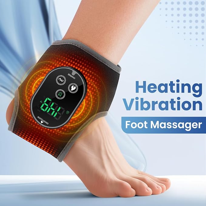 Cordless Foot Massager with Heat,3000mAh Portable Ankle Warmer Wrap,Ankle Brace 4 Heat & 3 Vibration Levels, Rechargeable Foot Relax for Men Women, Gift for Elderly