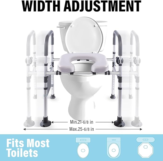Adjustable Raised Toilet Seat with Handles - FSA HSA Eligible Toilet Riser for Seniors & Handicap, Fits Any Toilet, Supports 400lbs