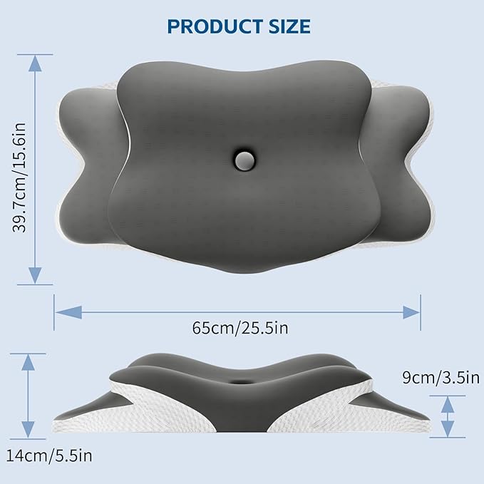 Cervical Neck Pillow for Neck and Shoulder Pain Relief, Memory Foam Pillow, Ergonomic Contour Side Sleeper Pillows, Soft Cooling Orthopedic Pillow for Side Back Stomach Sleepers (Grey)