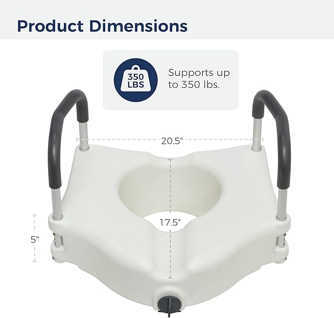 Drive Medical Preservetech Secure Lock Raised Toilet Seat With Handles, 5 Inch, White