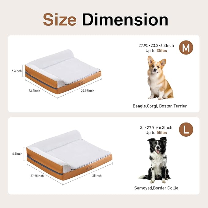 Heated Dog Bed Medium Sized Dog, Heated Pet Bed Waterproof Cover, Medium Orthopedic Dog Sofa Bed Memory Foam with Pet Heating Pad - 27.95x23.2x6.3in