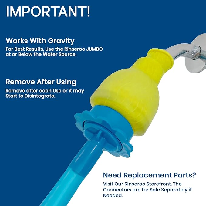 Rinseroo JUMBO Shower Cleaning Thing – Slip-On Handheld Hose Attachment for Fast, Mess-Free Shower Wall Rinsing–6 Ft Hose, Fits Up to 7" Shower Head–Temporarily Converts Standard Shower into Handheld