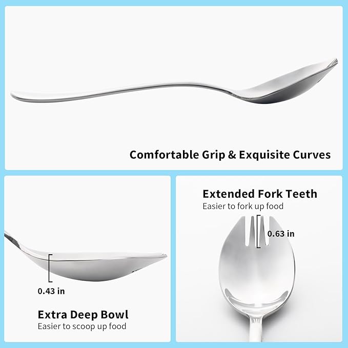 Alata Sporks, 12-Pack Food-grade Stainless Steel Sporks, 7.4 Inches Long Handle Salad Forks For Dessert, Ice Cream, Salad, Soup, Noodle, Spaghetti, Dishwasher Safe