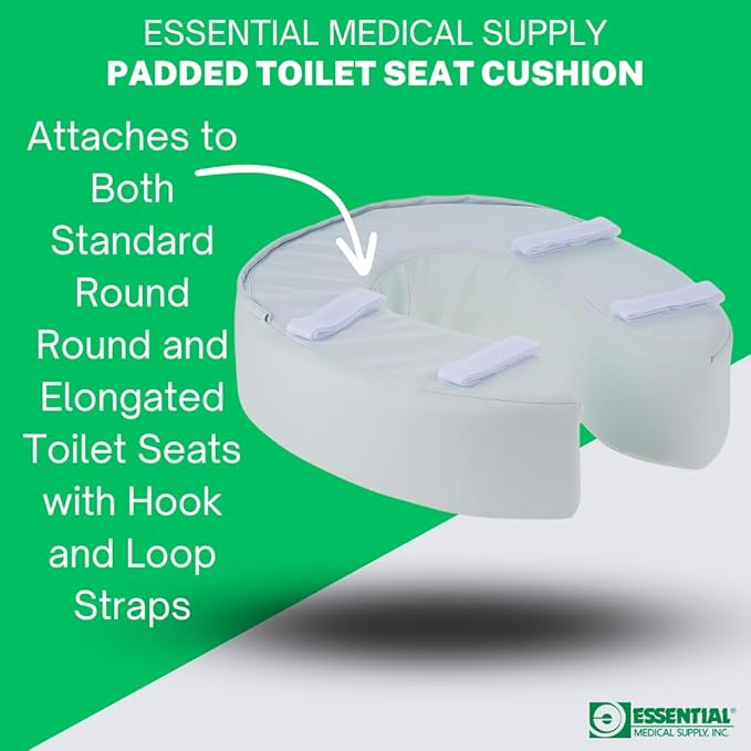 Essential Medical Supply Foam Padded Toilet Seat Cushion Riser - 4" Height, Hook and Loop Attachment for Easy Installation, Washable Vinyl Cover - Added Cushion for The Toilet with Pressure Relief