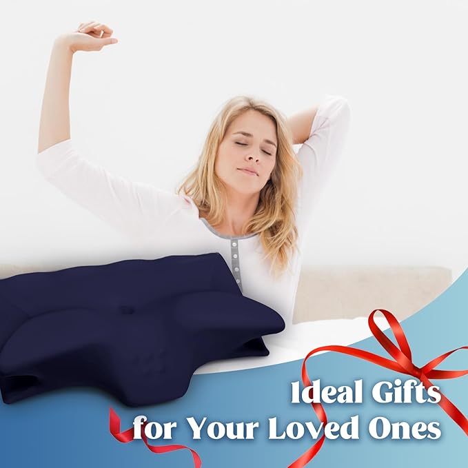 Cervical Pillow for Neck Pain Relief, Cooling Contour Memory Foam Pillows Support Odorless Ergonomic Neck Pillow Adjustable Orthopedic Bed Pillow for Side Back Stomach Sleeper,Modern Navy