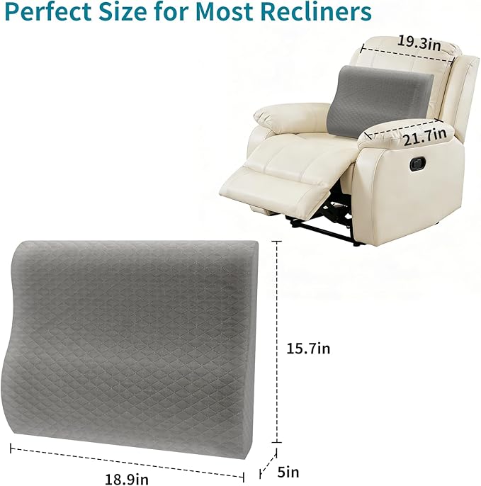 Lumbar Support Pillow for Recliner Chair - 17"x15"x5" Ergonomic Back Cushion with Gel Memory Foam, Adjustable Straps & Washable Cover, Back Pain Relief for Office Car Seat (Dark Grey)