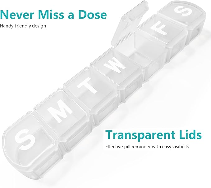 Extra Large Weekly Pill Box Organizer 7 Day, MOLN HYMY 1 Week Jumbo Pill Dispenser Case One Time a Day, Daily Med Container to Hold Vitamin and Supplement (White)