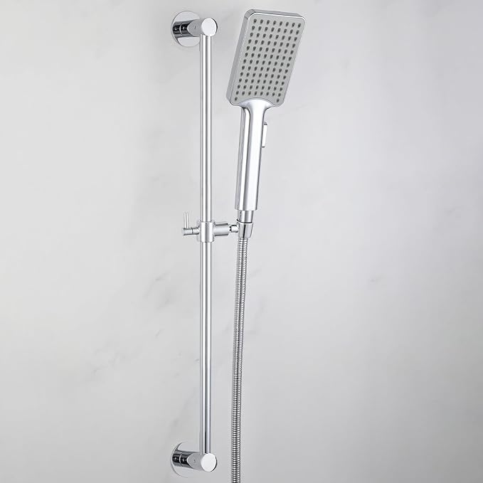 Shower Slide Bar Adjustable Handheld Shower Head Holder Wall Mount - 30inch All-Metal Shower Head Slide Bar Compatible with Bathroom Drill Free Glue Installation - Polished Chrome