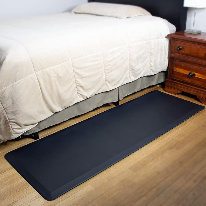 Extra Large Bedside Fall Protection Mat, Safety Mat for Elderly and Disabled, Non-Slip Grip with Anti-Trip Beveled Edges, 70"x 24"x .5”, Black