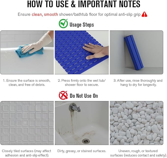 MBOSS Bath Tub Shower Mat Non Slip Bathtub Mats for Bathroom Shower Floor Mat Bath Mats for Shower Tub Anti Slip Shower Mat with Drain Hole and Large Suction Cups(Deep Blue, 27.5 X 15.7 Inch)