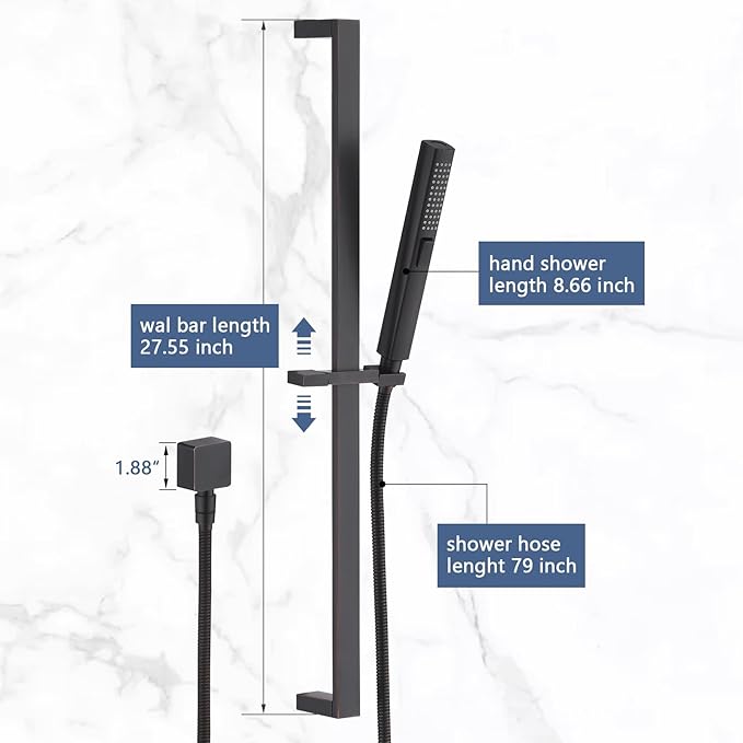 Handheld Shower Head with Slide Bar Combo, 27.5-Inch Adjustable Height Slide Bar, High Perssure Handheld Shower Head with 6.6ft Extra Long Hose, Brass Wall Supply Elbow, Oil Rubbed Bronze
