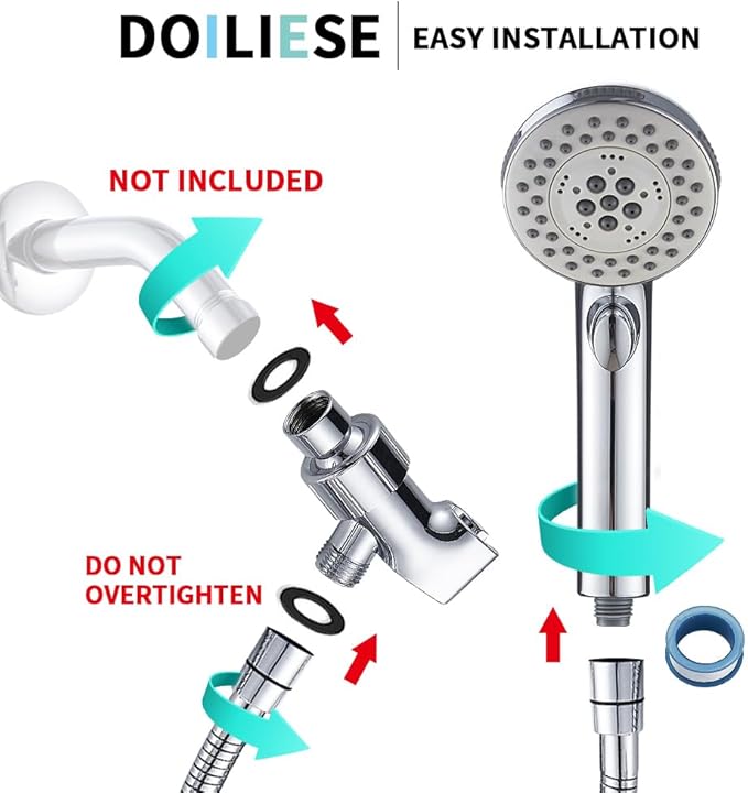 DOILIESE High Pressure Shower Head with Handheld Spray 6 Settings Hand Held Shower Head with On Off Switch and Spa Spray Mode 60 In Hose, Chrome