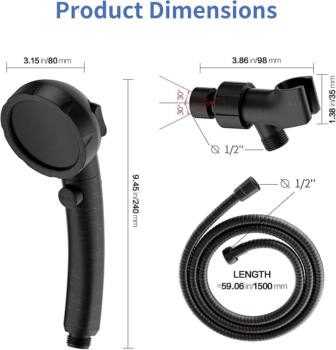 SINGSUO High Pressure Handheld Shower Head with On Off Switch, Detachable Shower Head, 3 Spray Modes Shower Massager Handheld with Hose and Adjustable Angle Bracket (Oil Rubbed Bronze)