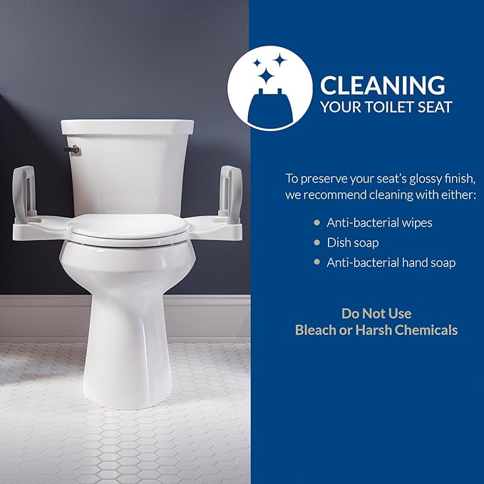 Bemis Assist Toilet Seat with Built-in Support Handles, Hinges Never Loosen, Fits Round and Elongated