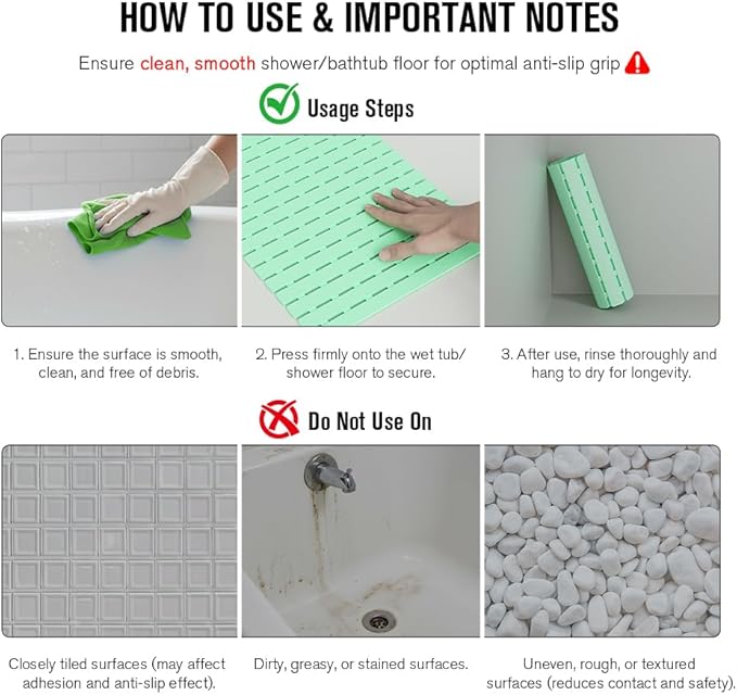 MBOSS Bath Tub Shower Mat Non Slip Bathtub Mats for Bathroom Shower Floor Mat Bath Mats for Shower Tub Anti Slip Shower Mat with Drain Hole and Large Suction Cups (Mint Green, 27.5 X 15.7 Inch)
