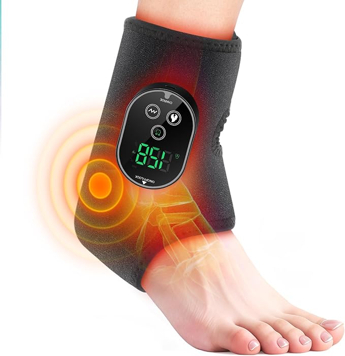 Cordless Ankle Massager with Heat, Neuropathy Foot Massager Ankle Heating Pad Wrap for Pain Relief 6 Heats 3 Vibrations, Timer & Auto Shut Off