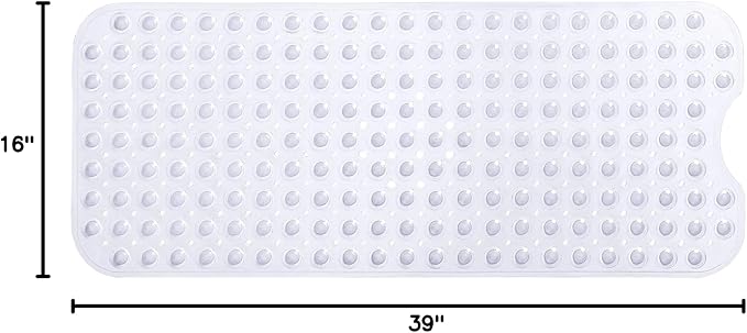 Extra-Long Non-Slip Bathtub & Shower Mat 39”x16” (Smooth/Non-Textured Tubs Only) Safe, Clean, Machine-Washable, Superior Grip&Drainage, Vinyl, Transparent Clear